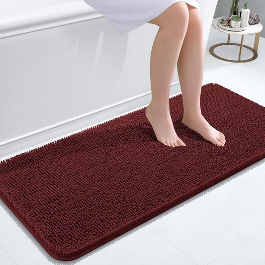 OLANLY Bathroom Runner Rugs - Soft Absorbent Chenille Bath Mats | Quick-Dry Rubber Backing, 47x20, Andorra Red-Brown