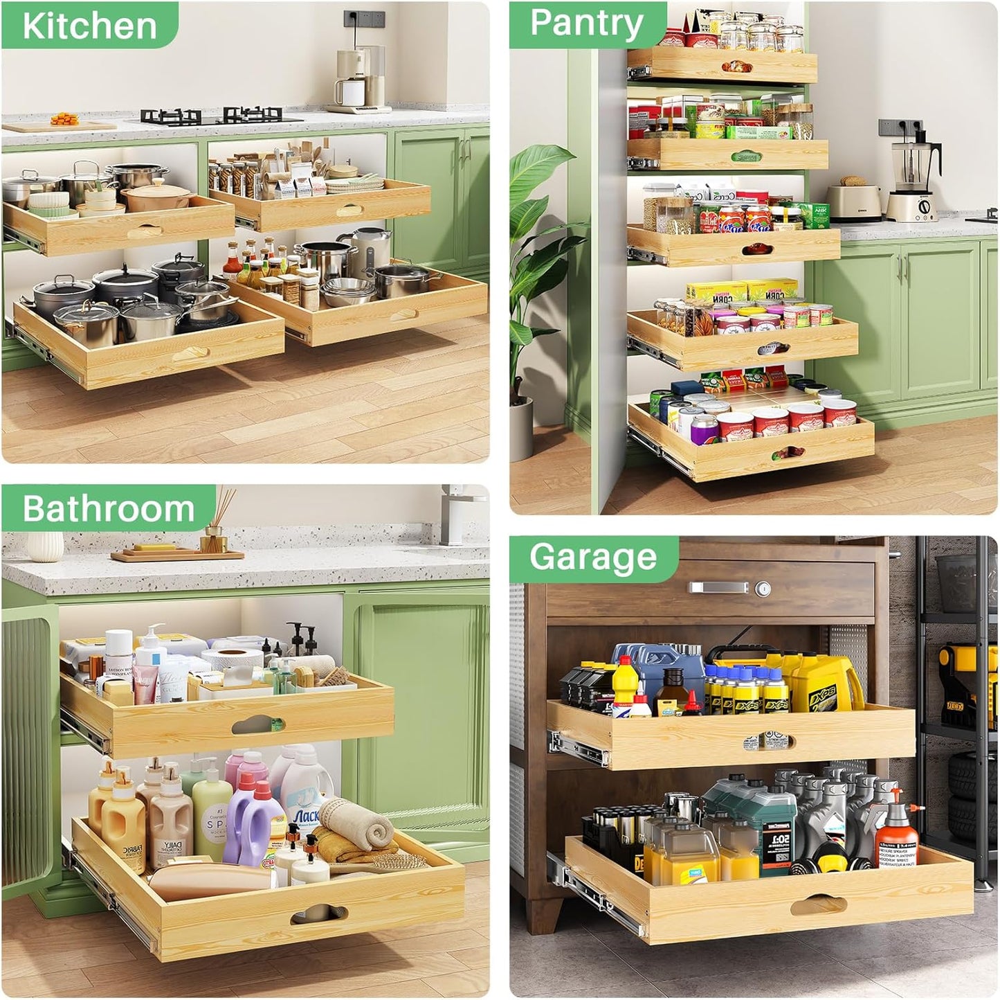 Skiennix Pull Out Cabinet Organizer - Soft Close Wooden Drawers for Pots & Pans | 21"W x 21"D x 3.4"H