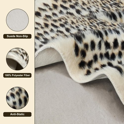 Cheetah Print Rug - Faux Cowhide Skin Fur Area Carpet for Living Room & Kitchen | 3.3 x 3.1 ft