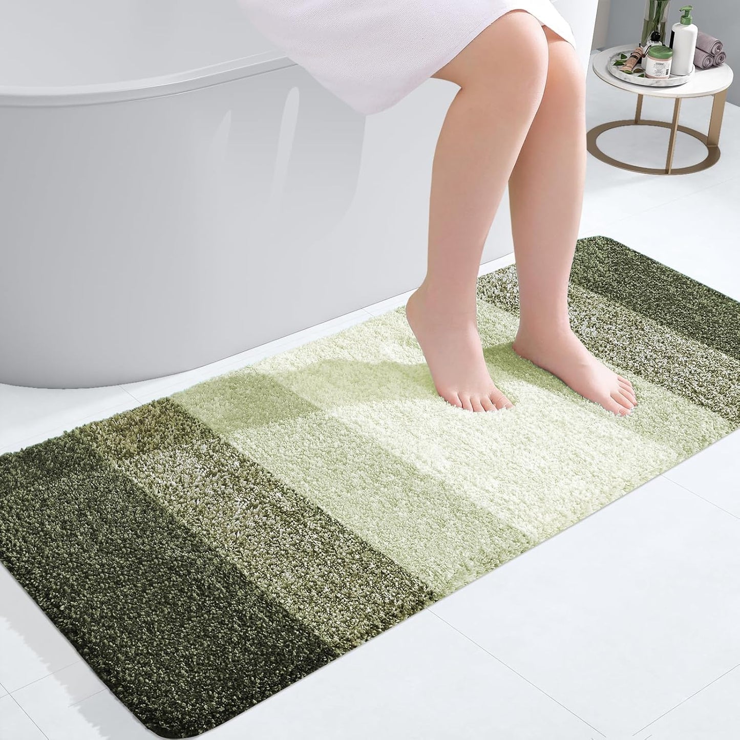 OLANLY Bathroom Runner Rug - Extra Soft Microfiber Mat with Rubber Backing | 47x20, Dark Green, Quick Dry & Washable