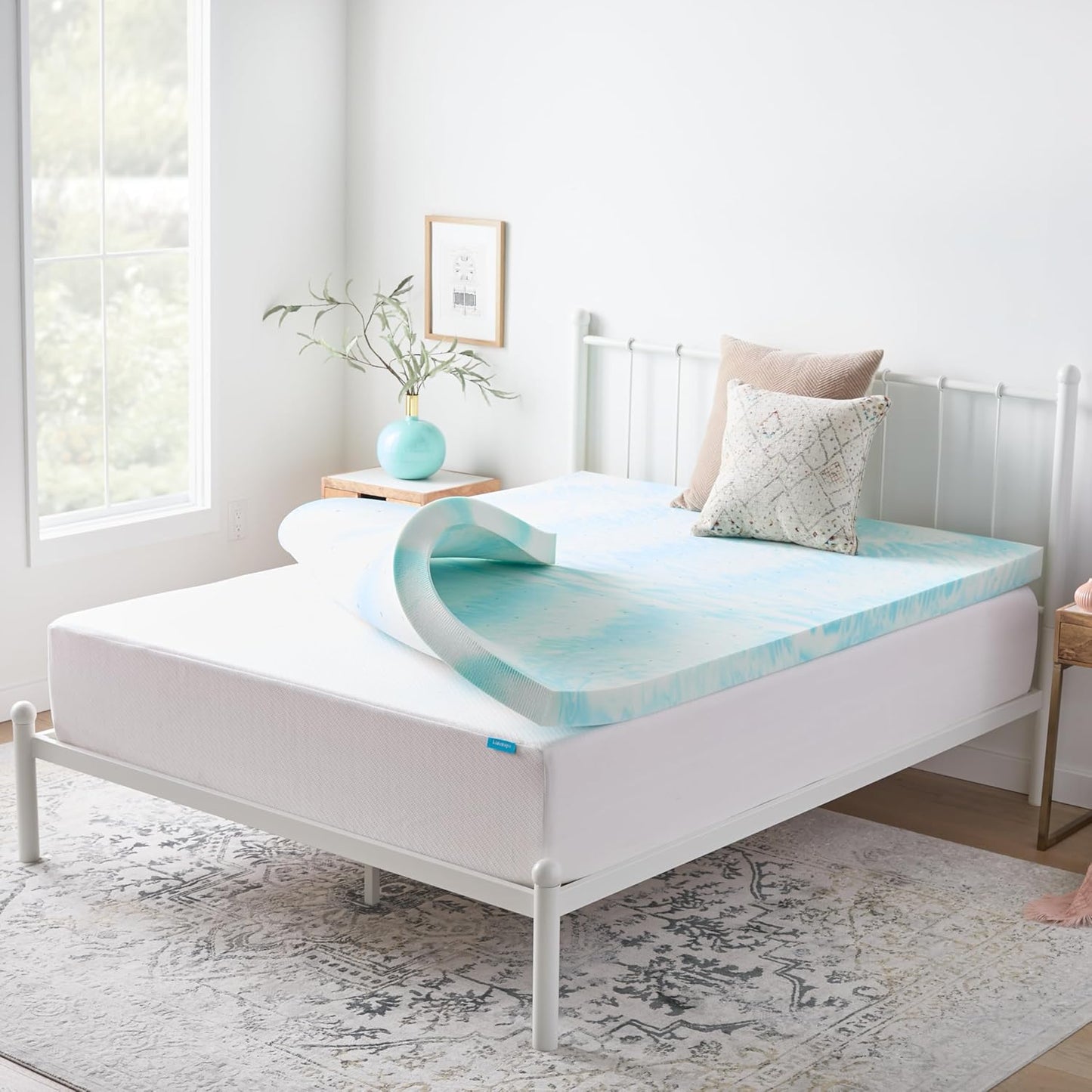 Linenspa 3 Inch Gel Memory Foam Mattress Topper - Cooling & Ventilated Queen Size - Pressure Relief & CertiPUR Certified