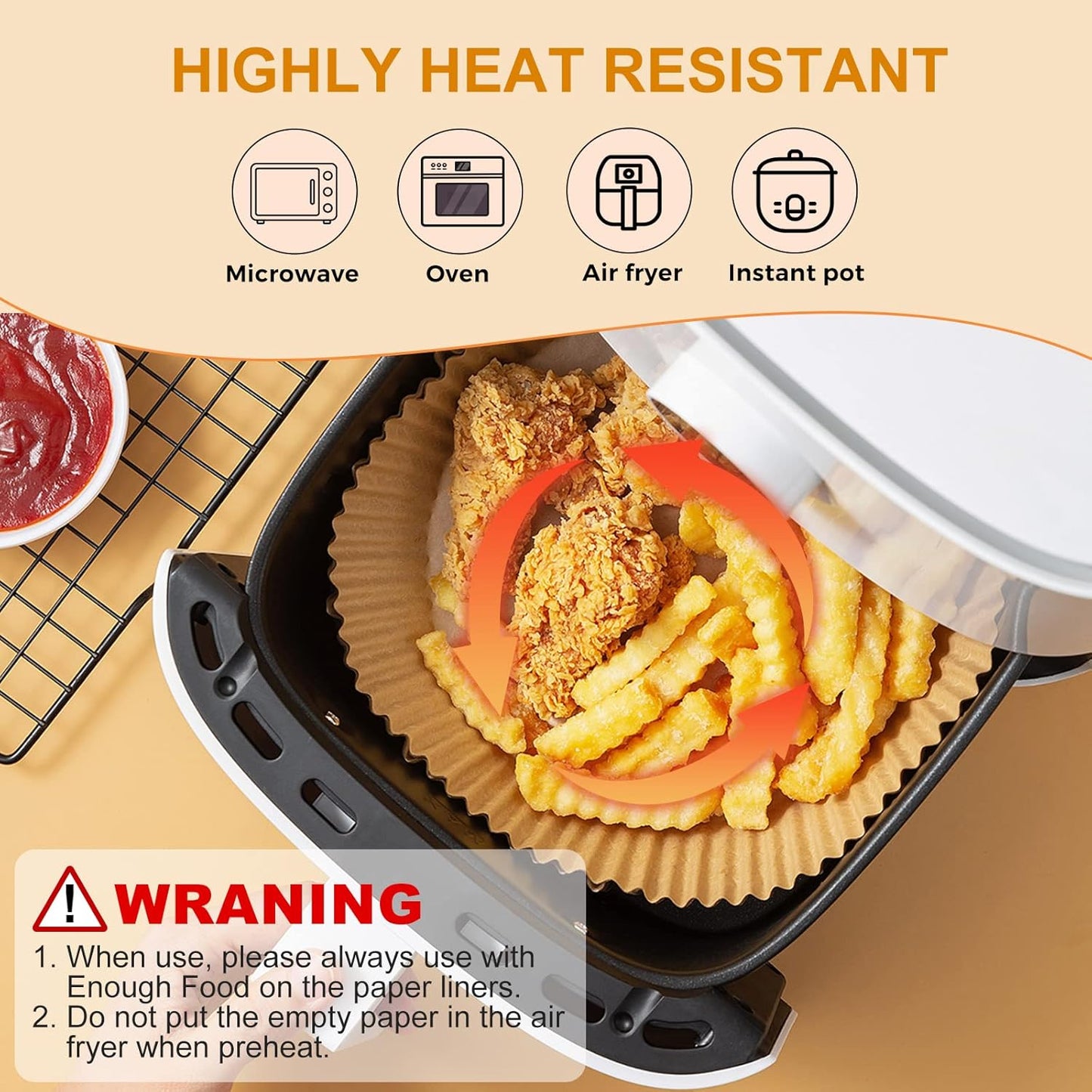Skiennix 100Pcs Air Fryer Liners - Disposable Parchment Sheets, 6.5 Inch Round for Easy Baking & Cooking