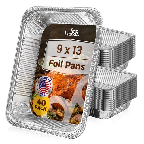 Fit Meal Prep 40 Pack 9x13 Aluminum Foil Pans - Heavy Duty Half Size Baking Pans Disposable for Roasting, Cooking, Serving, and Freezing - Tin Pan Trays for Buffet, Meal Prep, and Food Storage