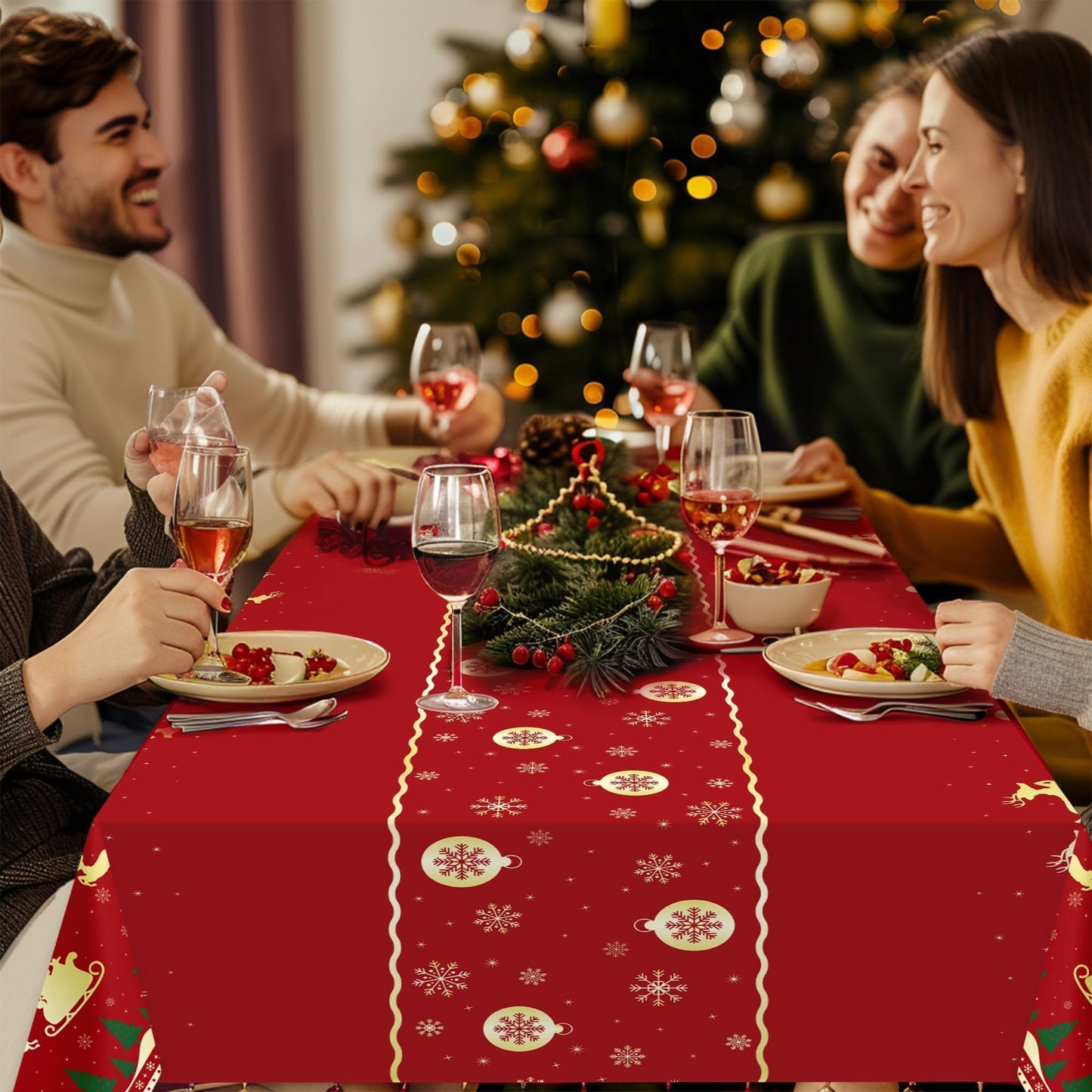 Christmas Tablecloth,2 Pack Disposable Plastic Tablecloths for Rectangle Tables 54"x108",Christmas Decorations,Red Reindeer Table Cloths for Home,Dinner,Xmas Table Cover for Outdoor,Picnic,Birthday