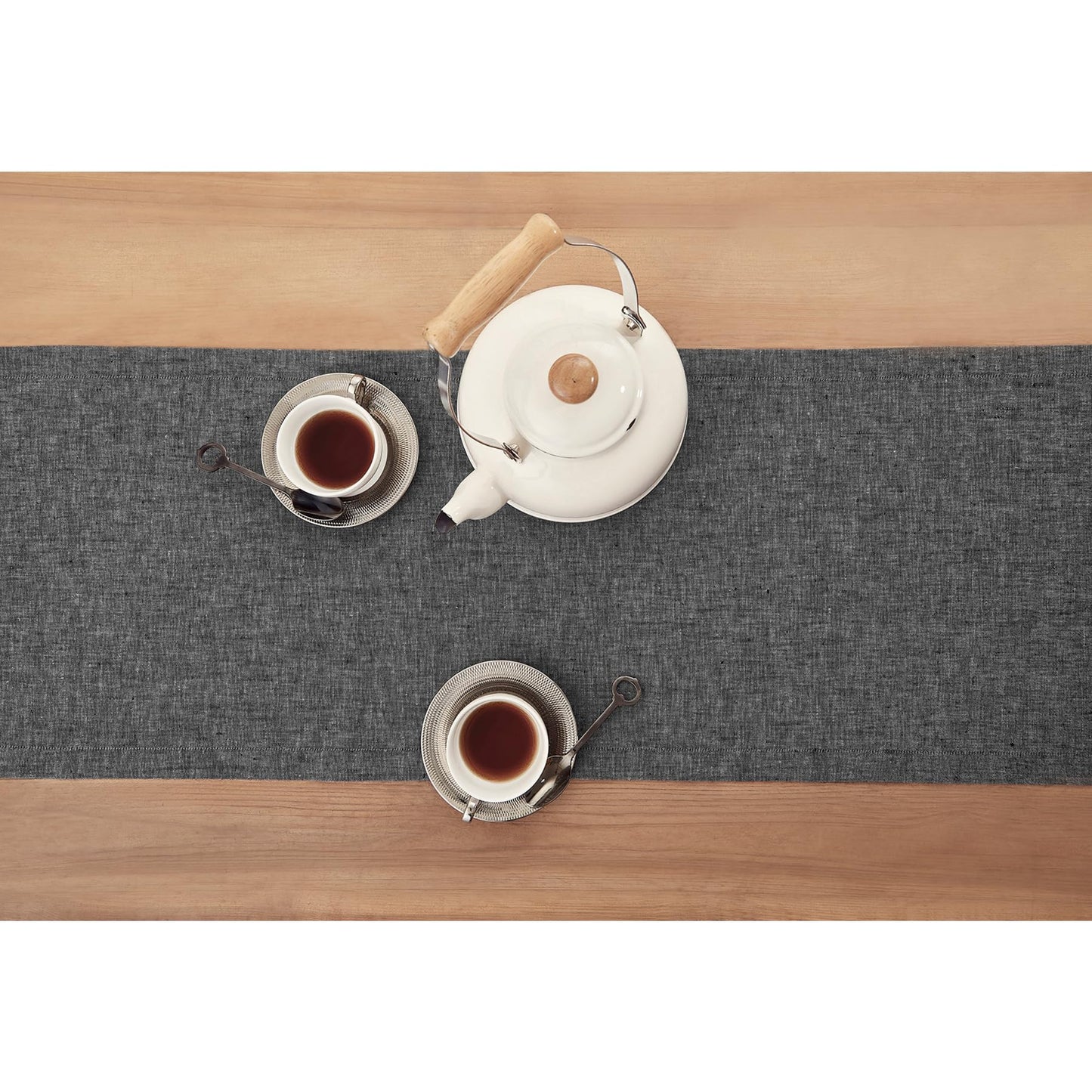 Solino Home Linen Table Runner 72 Inches Long - Athena, 100% Pure Linen Charcoal Grey Dining Table Runner 14 x 72 Inch - Handcrafted and Machine Washable