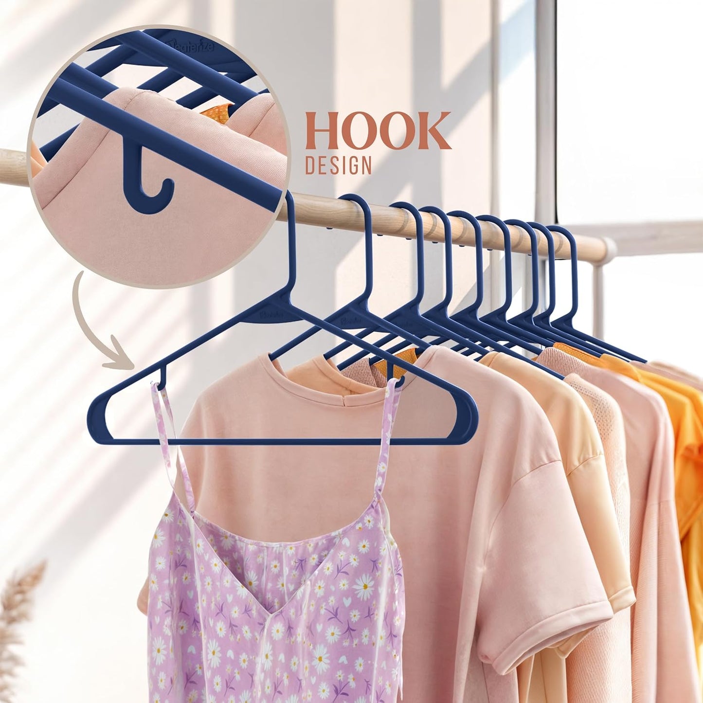 Skiennix Plastic Hangers 20 Pack - Navy Blue Clothes Hangers for Space-Saving Closet Organization