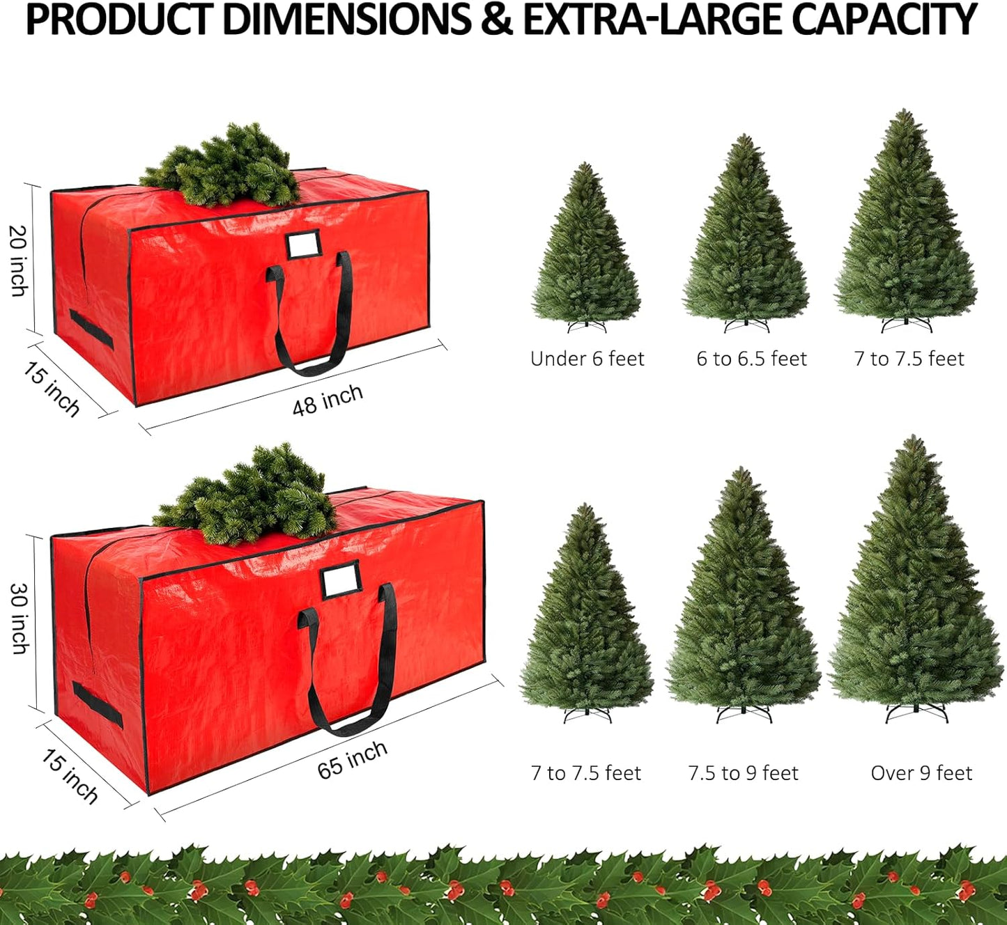 Skiennix Christmas Tree Storage Bag - Waterproof & Durable for 7.5 ft Artificial Trees | Red with Reinforced Handles