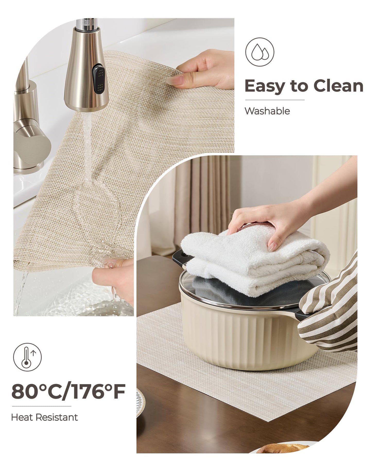 Leetaltree Beige White Placemats Set of 12 - Heat Resistant Non-Slip Place mats for Dining Table, Washable Durable PVC Vinyl Woven Table Mats(Beige White, 12)