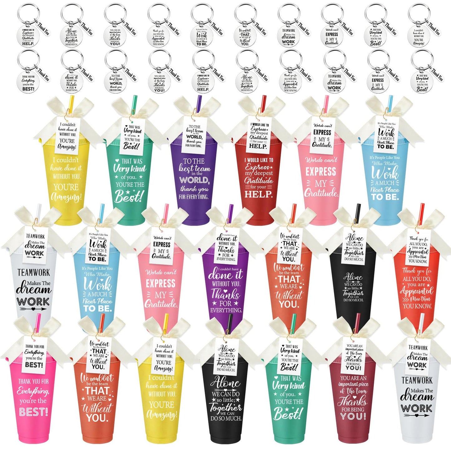 Funnymoom 20 Pack Employee Appreciation Gifts Cup Bulk, 24oz Thank You Plastic Tumblers with Lids Straws Keychains, Party Favors for Staff, Coworkers, Team, Teachers(Amazing)