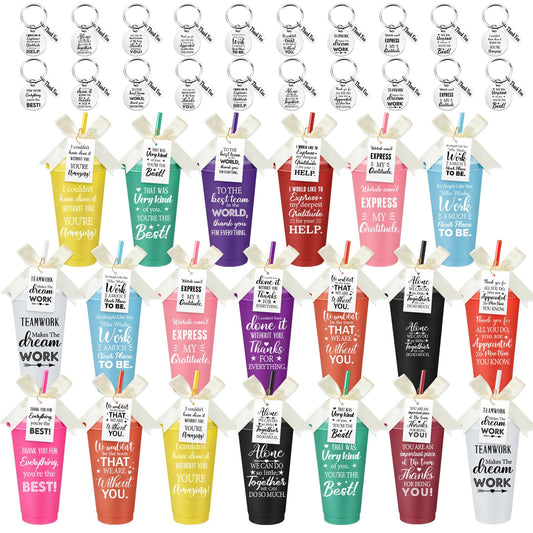 Funnymoom 20 Pack Employee Appreciation Gifts Cup Bulk, 24oz Thank You Plastic Tumblers with Lids Straws Keychains, Party Favors for Staff, Coworkers, Team, Teachers(Amazing)