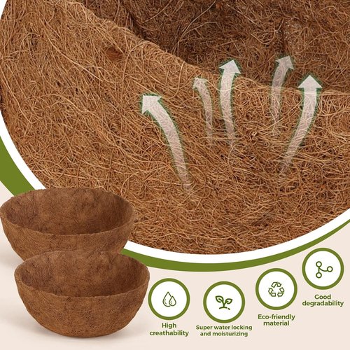 Gerrii 20-Inch Coconut Liners - 8 Pcs Natural Round Coir Planter Basket Liners for Flowers & Vegetables