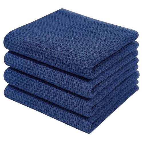 Homaxy 100% Cotton Waffle Weave Kitchen Dish Towels, Ultra Soft Absorbent Quick Drying Cleaning Towel, 13 x 28 Inches, 4-Pack, Navy Blue