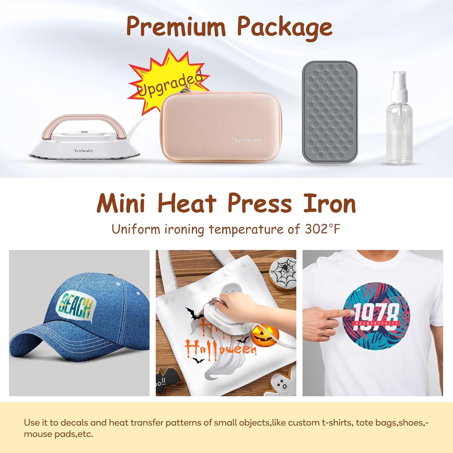 Newbealer Travel Iron - Mini Dry Iron with Global Voltage, 300W, Non-Stick Ceramic Soleplate, Gold