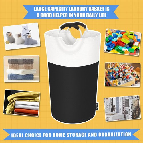 90L Collapsible Laundry Basket by [Brand Name] - Waterproof Hamper with Padded Handles | Black Foldable Design