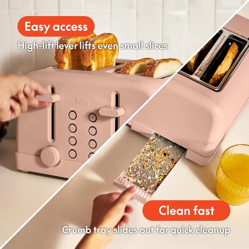 Bella 4 Slice Toaster - 6 Setting Shade Control with Reheat & Cancel | Removable Crumb Tray, Blossom Color