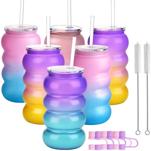 Alohastarttg 20oz Reusable Tumbler with Lid and Straw, 6 Pack BPA Free Clear Plastic Cups for Travel Coffee Mugs, Iced Coffee, Whiskey, Beer, Smoothies, Parties,Party, Gifts (6, Gradient Jelly)
