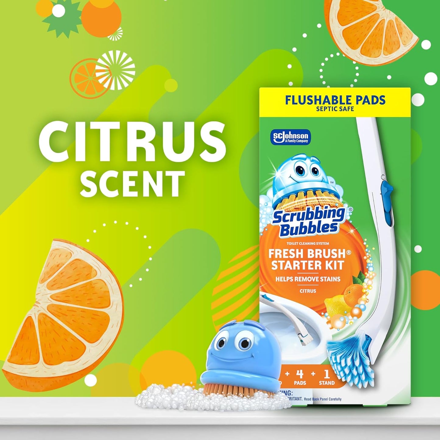 Scrubbing Bubbles Toilet Bowl Cleaning System - Citrus Scent, 1 Wand, 4 Refill Pads & Stand