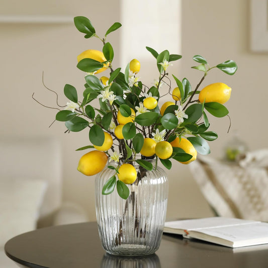 Laelfe Artificial Lemon Branches - 8 Head Faux Lemons for Kitchen & Farmhouse Decor | Bright Yellow
