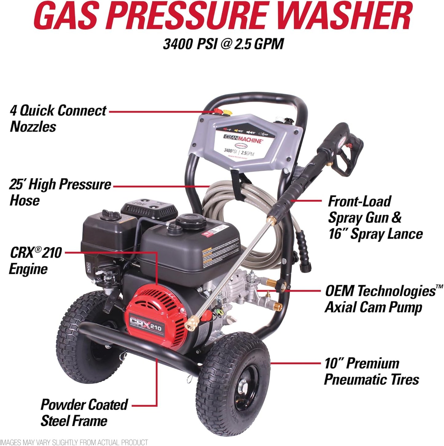Simpson 3400 PSI Gas Pressure Washer - 2.5 GPM Cold Water Power Washer with 25' Hose | 49-State Compliant