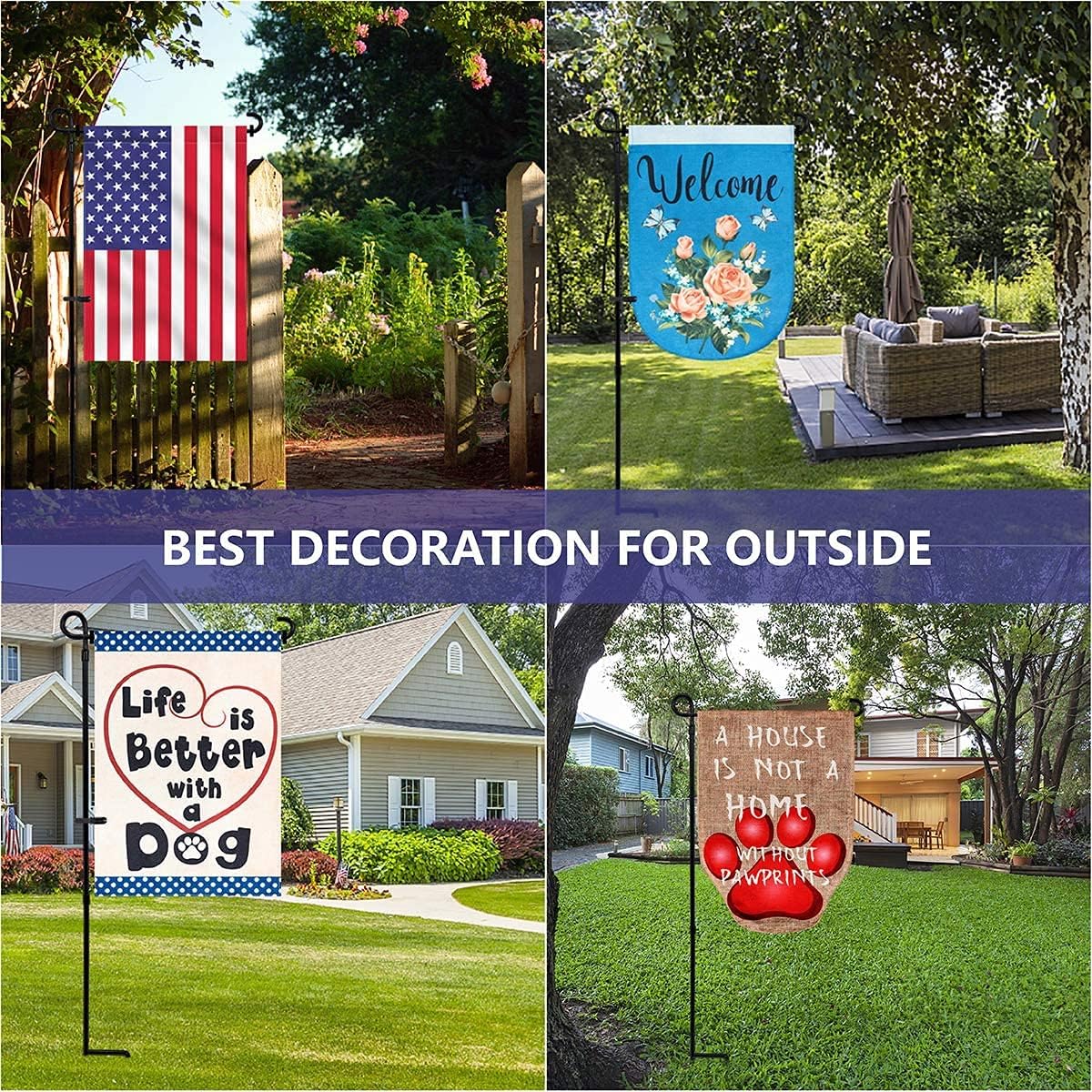 YEAHOME Garden Flag Holder Stand - Weather-Proof Black Metal Flagpole with Tiger Clip & Rubber Stopper