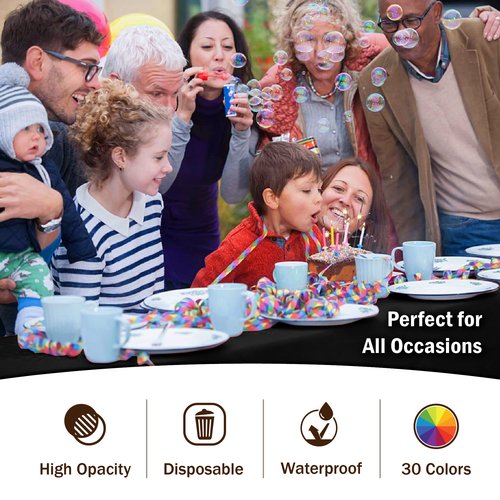 Exquisite Party Solids 6-Pack Premium Plastic Tablecloth 54in. x 108in. Rectangle Plastic Table Cover - Black