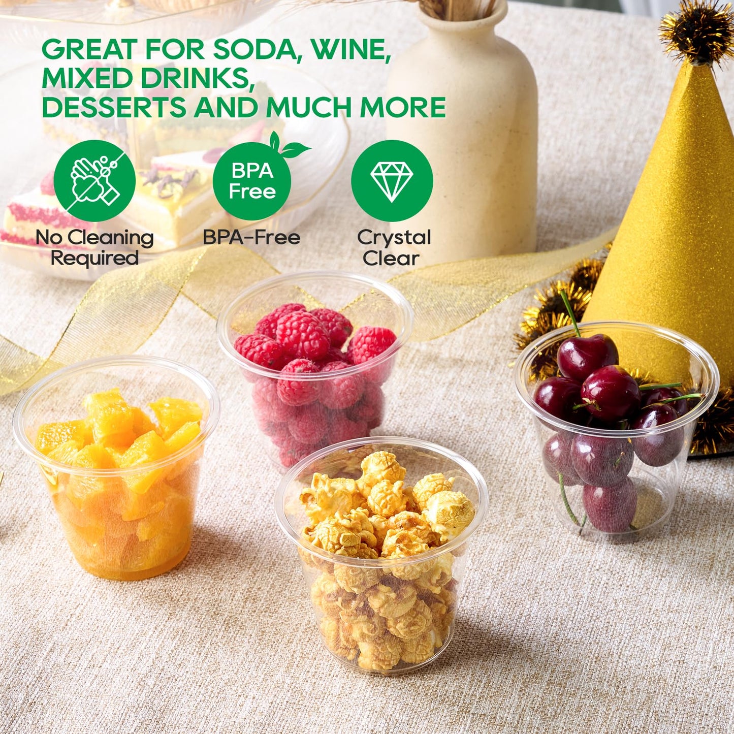 JoyOwl 300 Pack 9 OZ Clear Plastic Cups, Disposable Crystal Punch Cup, PET Plastic Party Cups for Iced Beverages, Juice and Cold Drinks