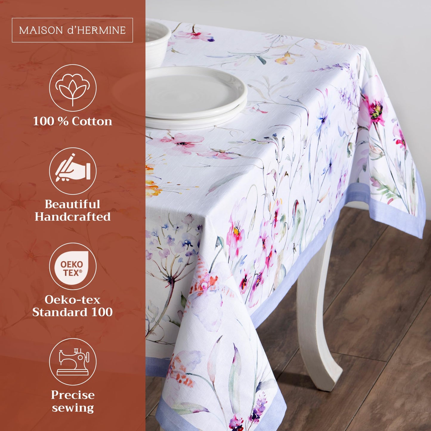 Maison d' Hermine Table Cloth Rectangle Table 100% Cotton 70 x 140 Inches Tablecloth Reusable Decorative for Dining Kitchen Room Farmhouse Home Gifts for Mothers Day Spring Summer - Summer Floral