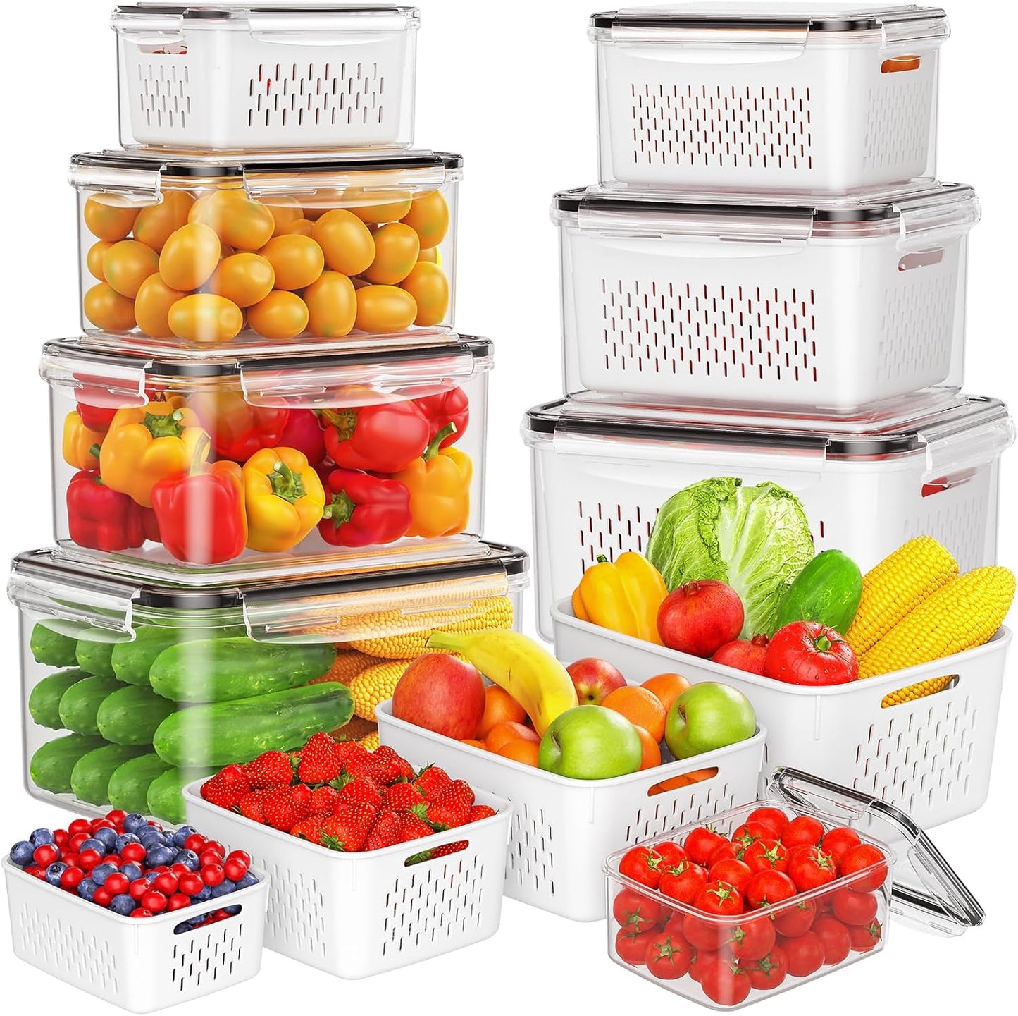 Skiennix 8-Pack Fruit Storage Containers - Leakproof BPA-Free Produce Keep Fruits & Veggies Fresh