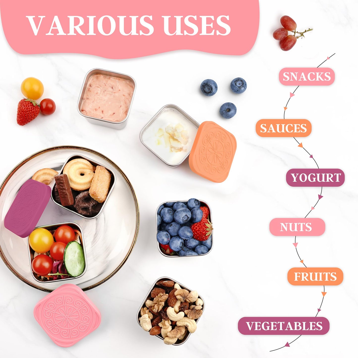 Qukaka Stainless Steel Snack Containers for Kids,7.2oz Easy Open Leak Proof Reusable Snack Box Container with Lids,Small Lunch Containers for Meal Prep,School,Picnic and Travel-3Pack