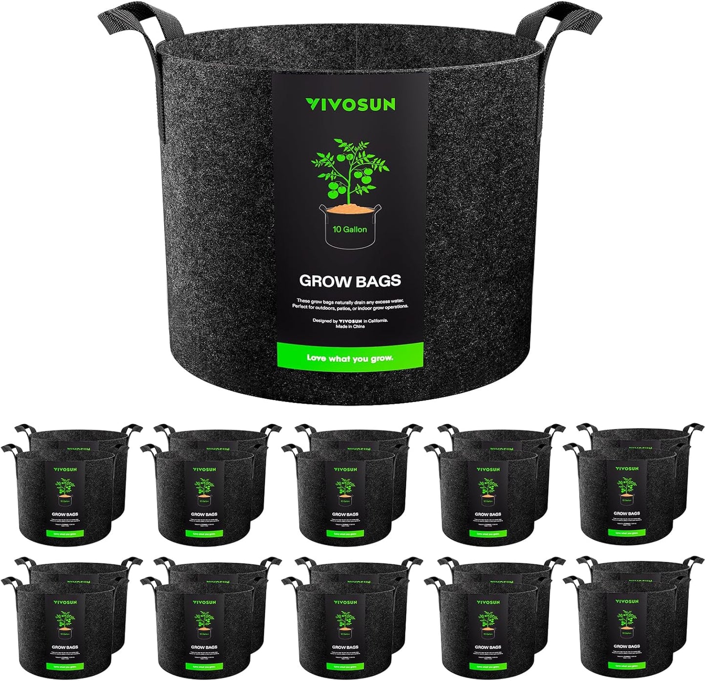 VIVOSUN 10 Gallon Grow Bags - Heavy Duty Nonwoven Fabric Pots with Handles for Flowers & Vegetables | 20-Pack Black