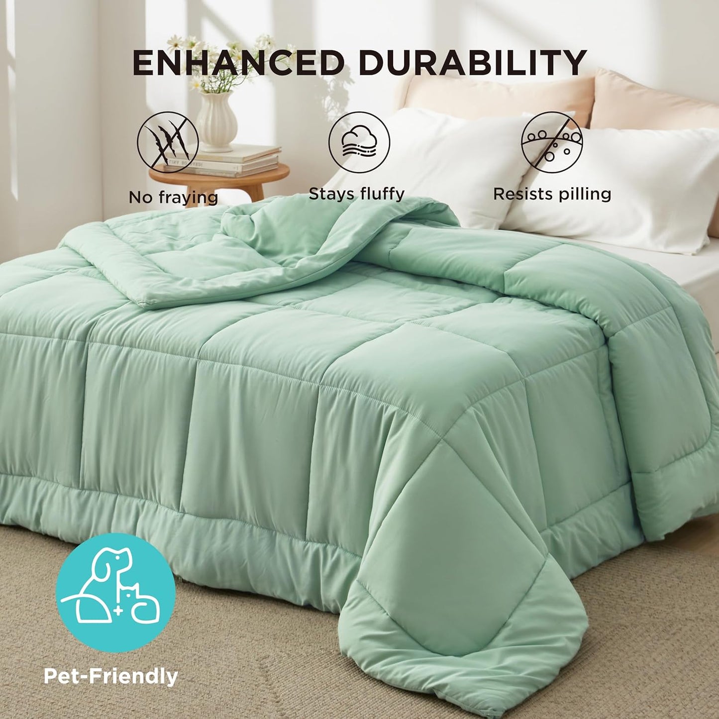Bedsure Comforter Duvet Insert - All-Season Quilted Full Size Bedding Blanket, Sage Green, 86 x 82 Inches