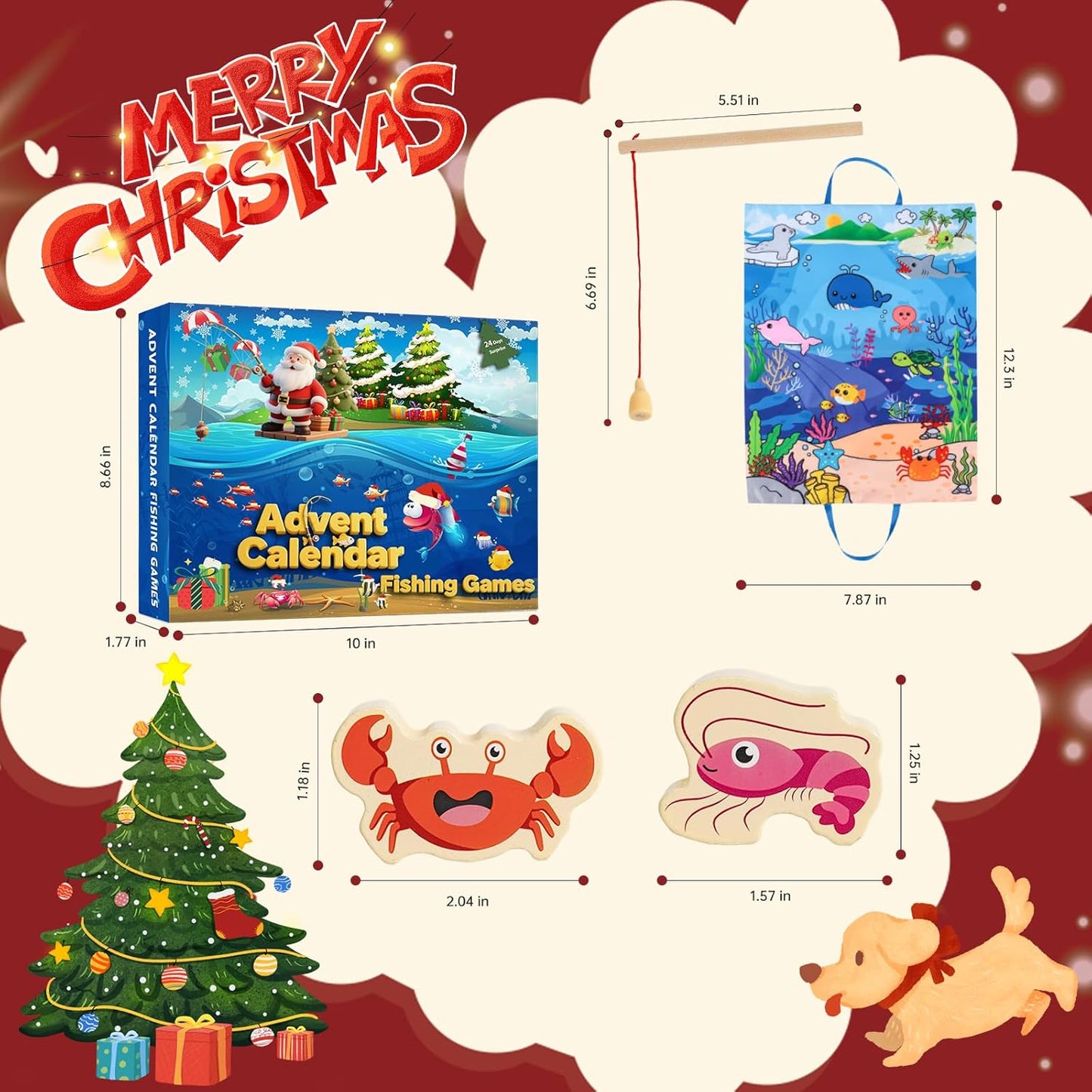 Skiennix Fishing Advent Calendar 2026 - 24-Day Wooden Countdown for Kids | Fun Marine Learning Gift