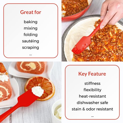 Elihome Chef Series 3 Piece Silicone Spatula Set - 600°F Heat Resistant Non Stick Rubber Kitchen Scraper Spatulas for Cooking, Baking, and Mixing – BPA Free and LFGB Certified Silicone (Red)
