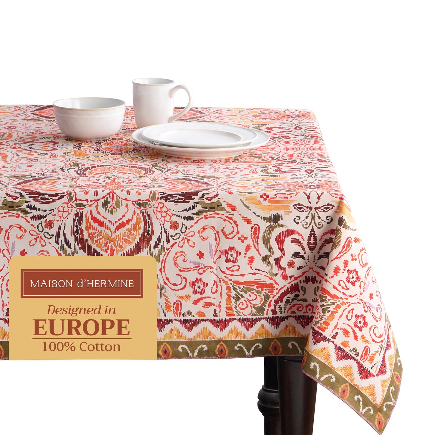 Maison d' Hermine Table Cloth Rectangle Table 100% Cotton 60 x 108 Inches Fall Tablecloth Reusable Everyday Use for Thanksgiving Christmas Decorations Dining Farmhouse Party (Damask)