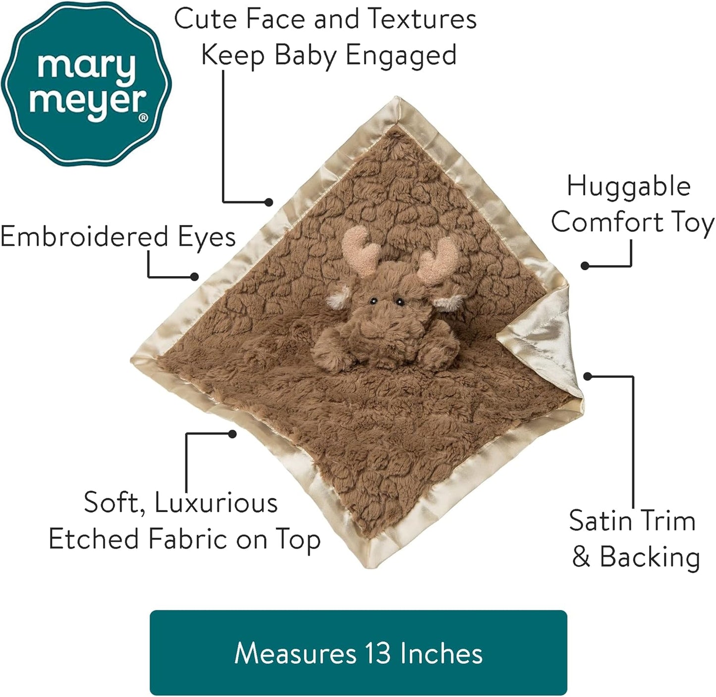 Mary Meyer Baby Lovey - Soft Moose Security Blanket & Stuffed Animal Toy | 13 x 13-Inches