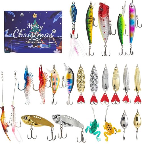 Christmas Fishing Advent Calendar 2025 - 24-Day Countdown Surprise Gift with Fishing Lures for Men & Boys