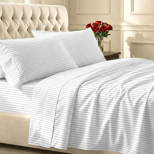 California Design Den Cal King Bed Sheets Set - 400 TC Award-Winning Soft Cotton, Smooth Sateen Finish, Deep Pockets - Pinstripe