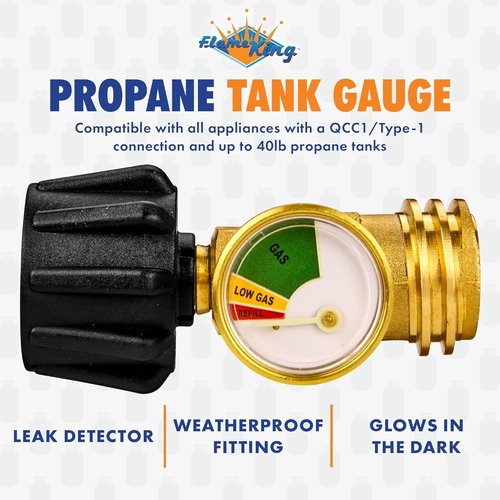 Flame King Propane Tank Gauge - Color-Coded & Glow in The Dark Level Indicator for BBQ, RV, Heater