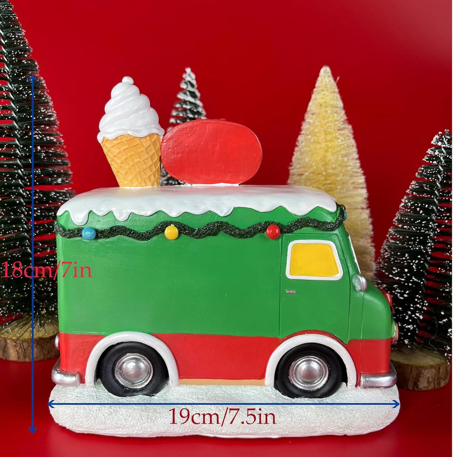 Skiennix Christmas Village Food Truck - Musical Ice Cream Car Decoration with LED Lights