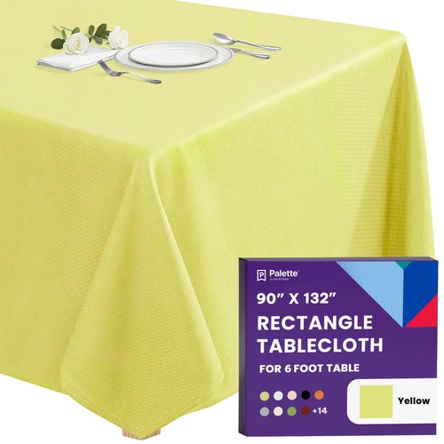 Gee Di Moda Rectangle Tablecloth - 90 x 132 Inch Yellow Table Cloth for 6 Foot Tables with Floor-Length Drop - Heavy Duty Washable Fabric for Holiday Party, Dinner, Weddings & Baby Shower
