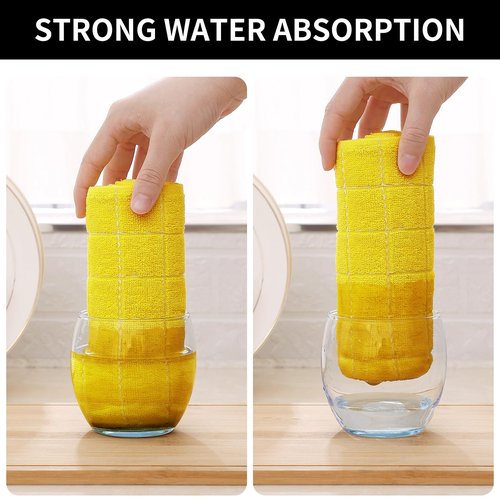 Homaxy 100% Cotton Terry Kitchen Towels(Yellow, 13 x 28 inches), Checkered Designed, Soft and Super Absorbent Dish Towels, 6 Pack
