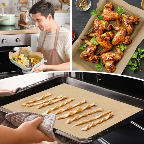 Honoson 150 Pcs Natural Unbleached Parchment Paper, 15x21 Inches Precut Non-Stick Parchment Sheets, Ideal for Baking, Cooking, Grilling, Air Fryer and Steaming (Brown)