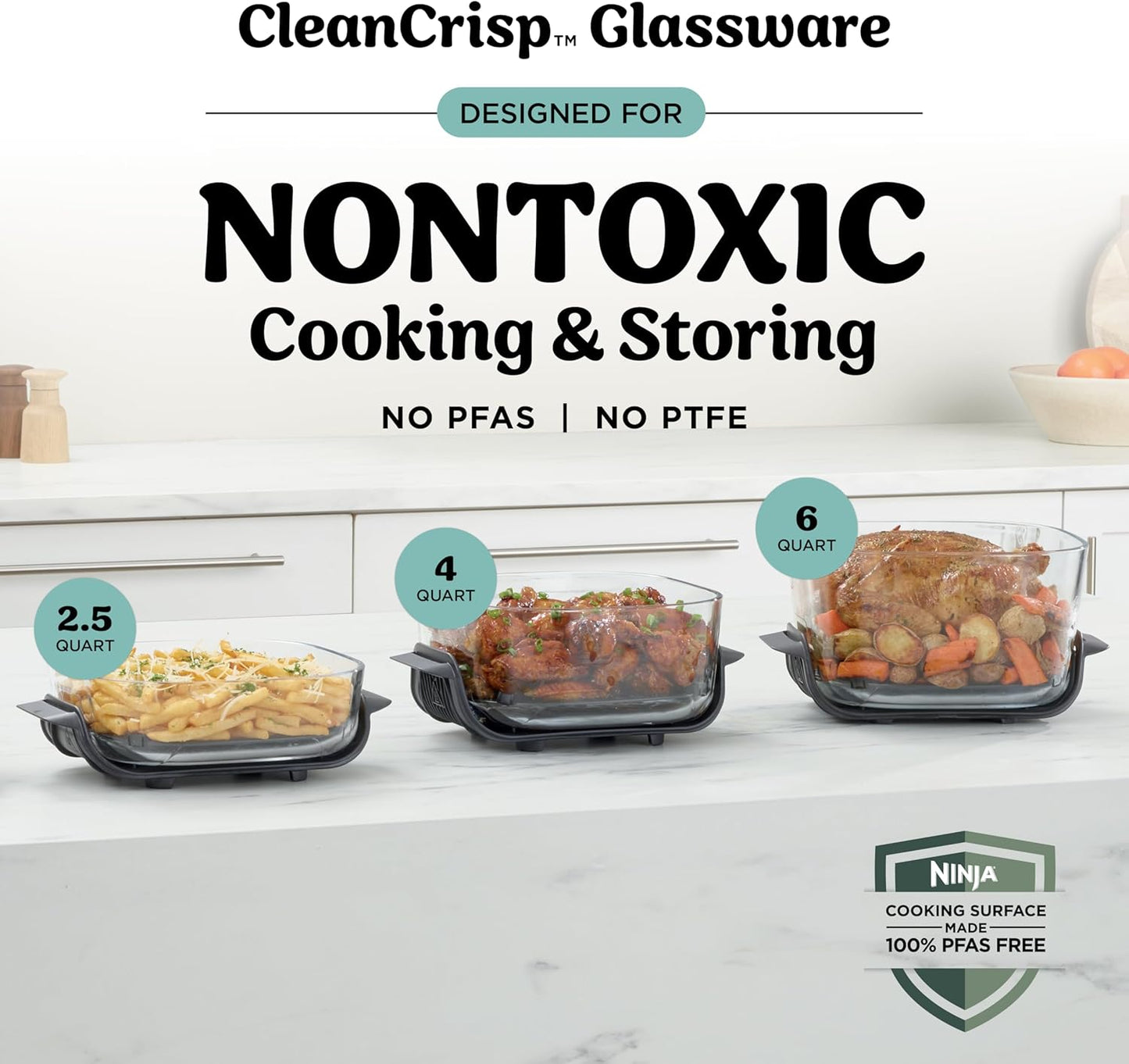 Ninja Crispi Pro 6-in-1 Glass Air Fryer - Nontoxic 6qt & 2.5qt Containers | Max Crisp, Bake, Roast, Dehydrate
