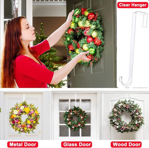 Clear Wreath Hanger Hooks - 15 Inch Non-Scratch Over The Door Hooks | 2 Pack for Fall & Christmas Decor