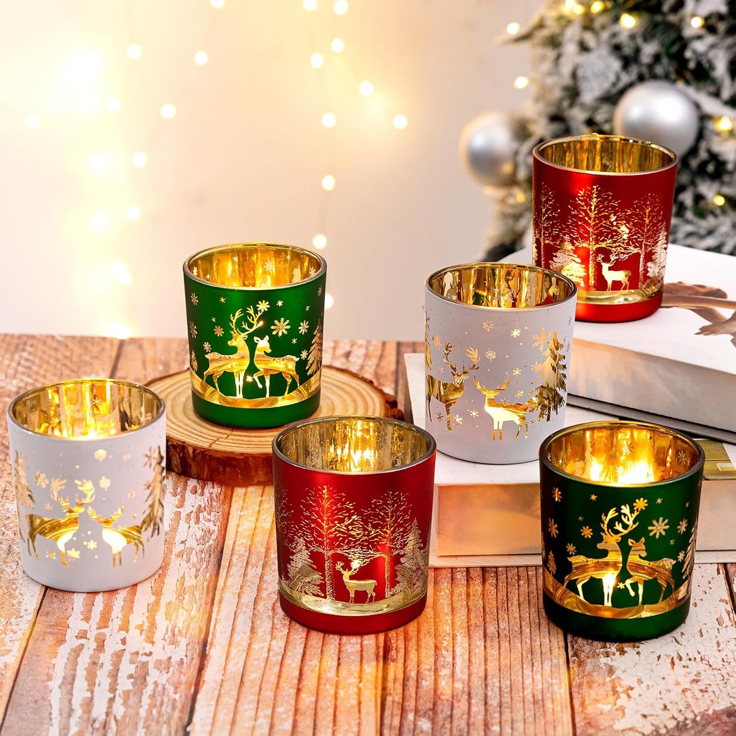 Skiennix Christmas Glass Votive Candle Holders - 6 Pcs Matte Tea Light Holders for Festive Table Décor | 3.15” x 2.75”