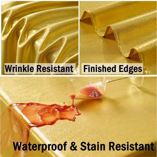 Htper 2 Pack Gold Tablecloth 60x102inch Waterproof Reusable Glitter Table Cloth for Rectangle Tables, Thick Shimmer Table Cover for Birthday Wedding Party Holiday OutdoorPicnic BBQ Table Decor