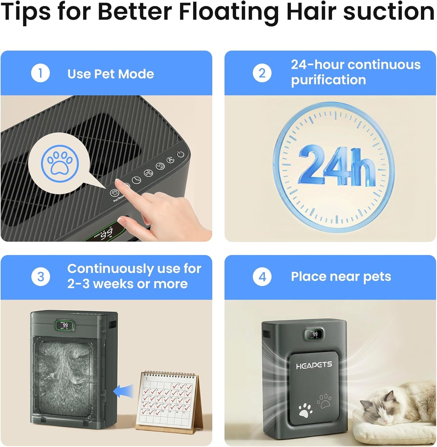 Skiennix Pet Air Purifier - H13 HEPA Filter for Large Rooms Up to 2500 Sq Ft | Removes Pet Hair, Dander & Odors