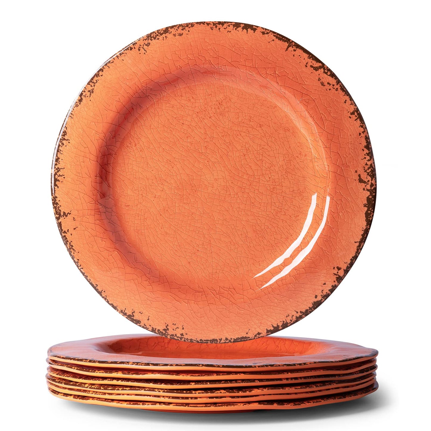 LEHAHA Melamine Salad/Dessert Plates, Crackled Design Plates Set of 6, 9 inch Small Dinner Plates, Modern Rustic Kitchen Serving Dishes for Party, Picnic and Camping Use, Orange
