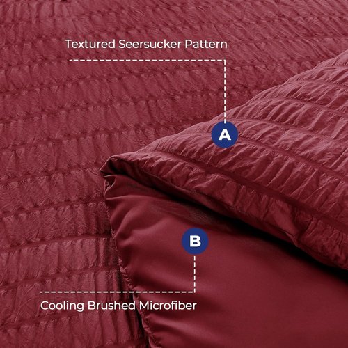 HYMOKEGE King Size Comforter Set - Luxury Burgundy Seersucker 7-Piece Bedding Set | All-Season Comfort