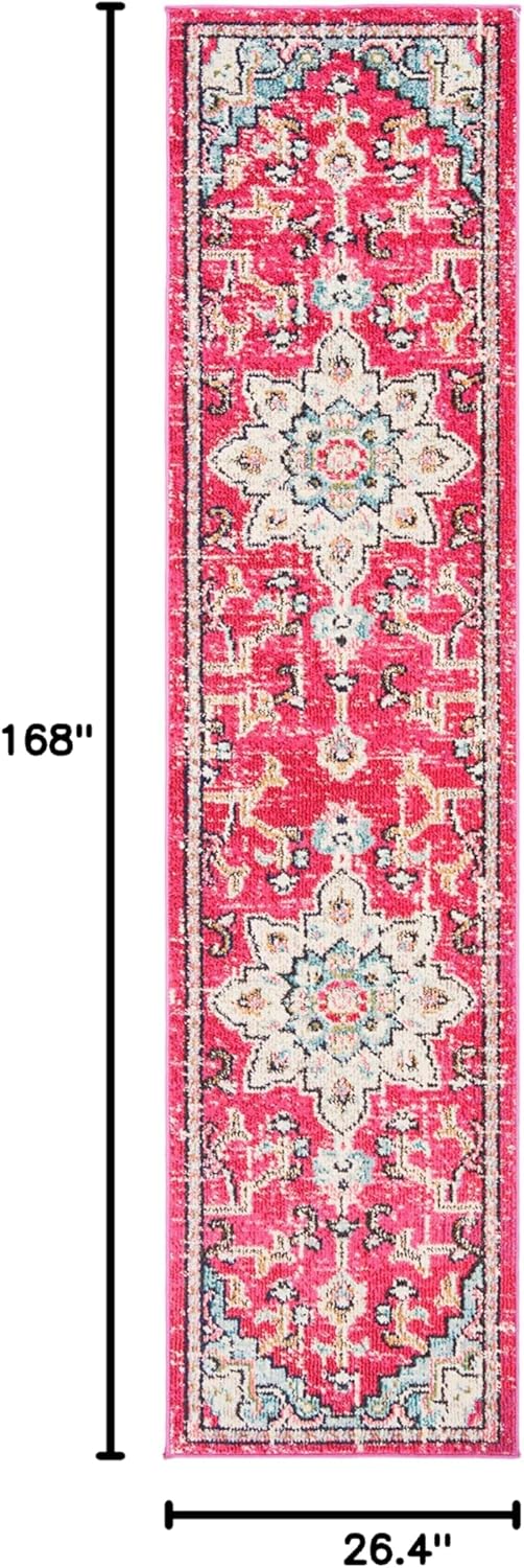 SAFAVIEH Madison Collection Runner Rug - 2'2" x 14', Fuchsia & Blue, Boho Chic Medallion Distressed Design, Non-Shedding & Easy Care, Ideal for High Traffic Areas in Living Room, Bedroom (MAD473A)